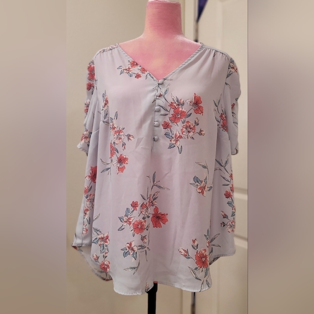Torrid 3/4 Sleeve **Harper Blouse** Purple Gray